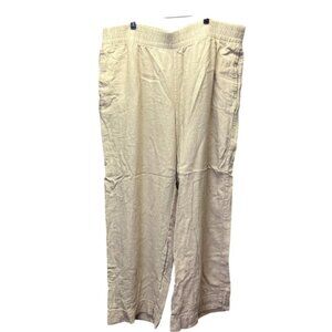 Old Navy Womens XL Linen Blend Wide Leg Pants High Rise Comfort Waistband Beige